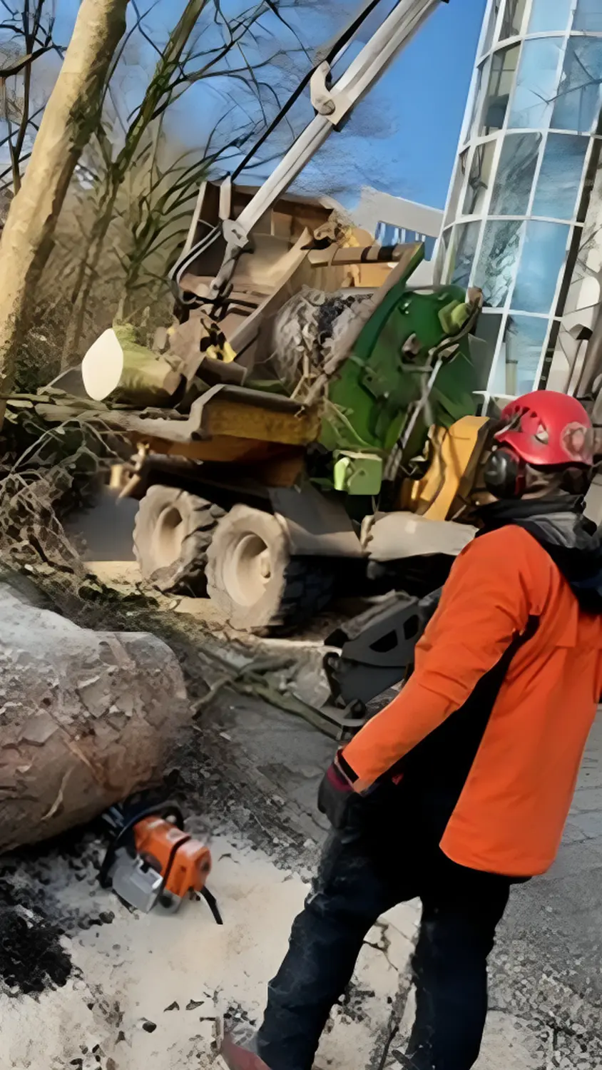 Tree Legends, Baumschneidemaschine und ein Arbeiter